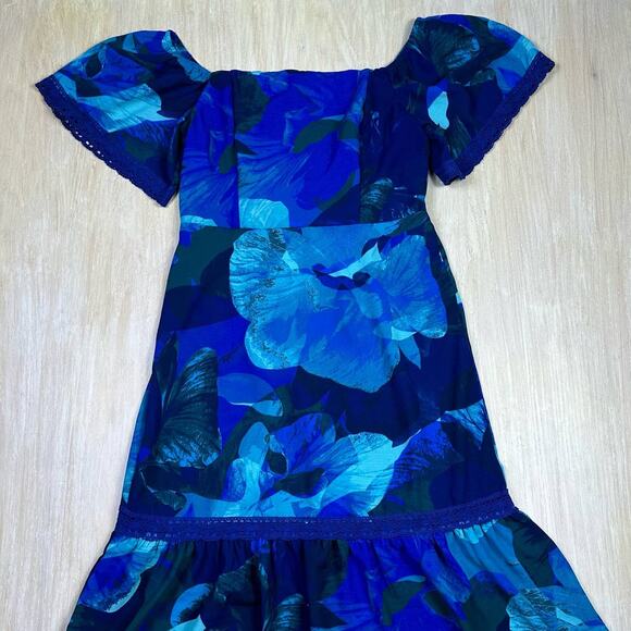 NWT Sophia Jeans by Sophia Vergara Shoulder Bustier Floral Midi Dress Medium - Picture 2 of 16